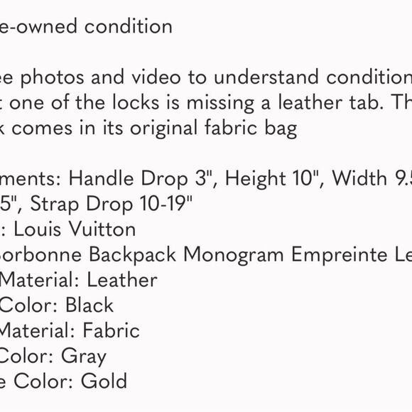 Louis Vuitton Sorbonne Backpack Monogram Empreinte Leather Black made in Spain - Picture 9 of 9